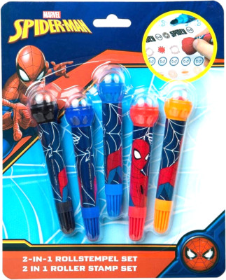 Marvel Spiderman Stempelset 2-in-1 ,5 Fasermaler mit Rollenstempel,Neu