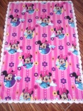 MINNIE MOUSE STRIPE SOFT-BABY-BLANKET-FLEECE-SCALLOPED CROCHET-EDGE