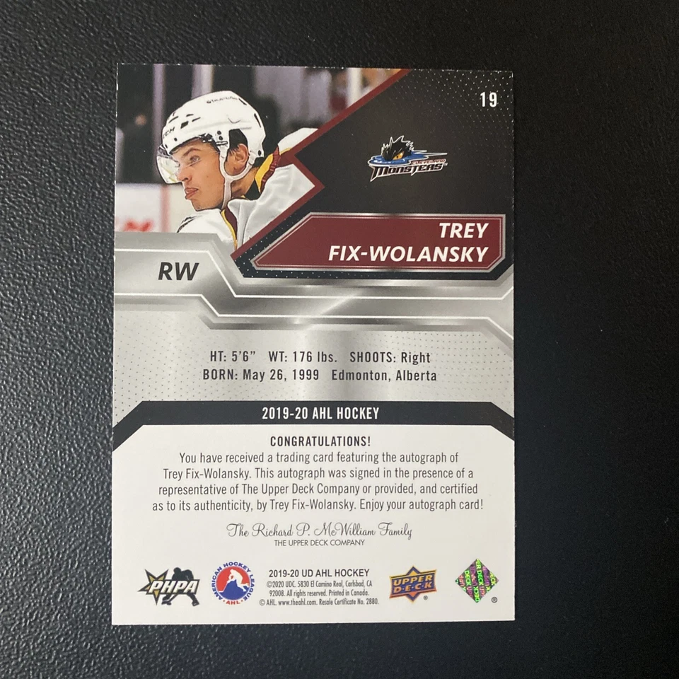 Trey Fix-Wolansky 2019-20 Upper Deck AHL Rookie Autograph Card #19 - Image 2 of 2