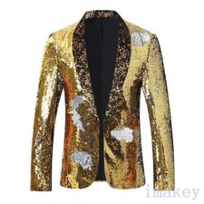 Men's Sequins Glitter Blazer Singer Dance Stage Show Slim Fit Coat Clubwear Tops