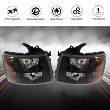 Headlights Headlamps Black Housing Pair For 07-14 Chevy Silverado 1500-3500 New
