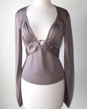 AZZARO Pewter Grey Plunging Low Cut Top 42 8  10