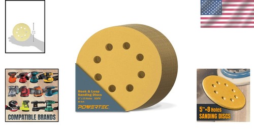 Versatile 5'' Hook and Loop Sanding Discs - 50 Pack, 80 Grit for All Projects - Picture 2 of 10