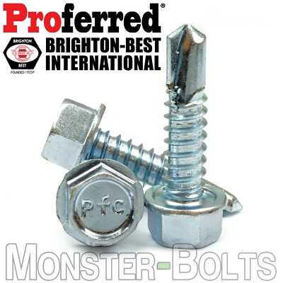 #12 Zinc Tek Screws, Indent Hex Washer Head Unslotted, Self-Drilling Sheet Metal