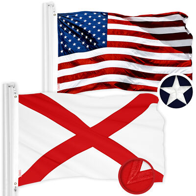 G128 Combo: American Flag & Alabama State Flag 3x5 Ft Embroidered 300D Polyester
