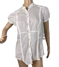Esprit Semi Sheer White Cotton Shirt Y2K Sz 10 Medium