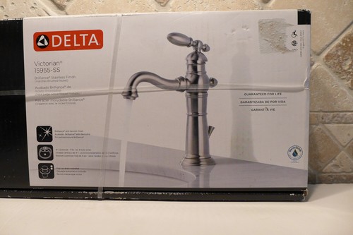 Delta Victorian Brilliance Brushed Nickel Faucet, Factory Sealed Model #15955-SS - Picture 2 of 6