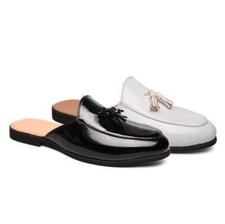 Men's Flats Shiny Faux Leather Slippers Slip on Loafers Casual Tassel Mules SZ