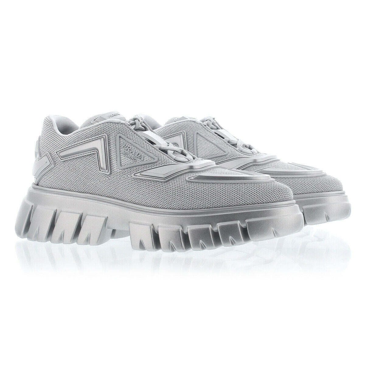 Prada Monolith Evolution Thunder Lug Sole Silver Platform Flat Low