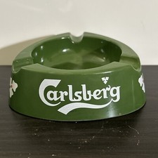 Vintage Carlsberg Beer Hard Green Plastic Ashtray Made in Italy 4”