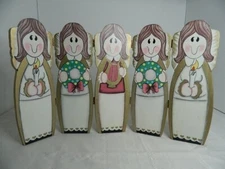 Vintage Holiday Angels Wooden Mini Screen Folding Panel 1995 ABC Dis Co. 19"x12"