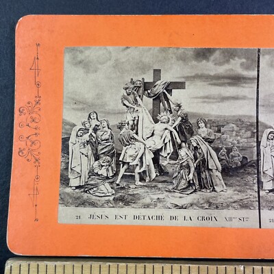 Jesus Christ taken down from the Cross Stereoview Antique c1870
