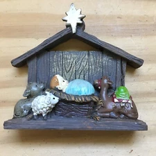 Nativity Sleeping Baby Jesus in Manger Christmas Ornament w/ Camel Sheep Deer