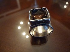 VINTAGE STERLING SILVER RING--925--NICE STONE-WIDE RING--SIZE-8--