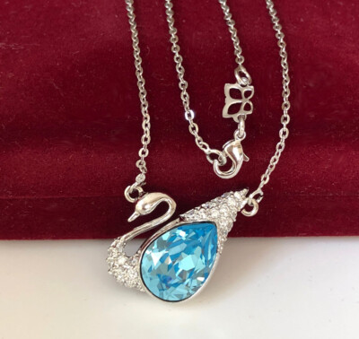 Luxus Halskette Schwan Herz Anhänger Crystal Silber 750er Weißgold 18K vergoldet
