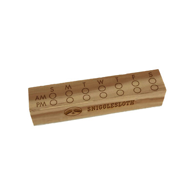 AM PM Daily Tracker Medication Feeding Schedule Sun Start Rectangle Rubber Stamp