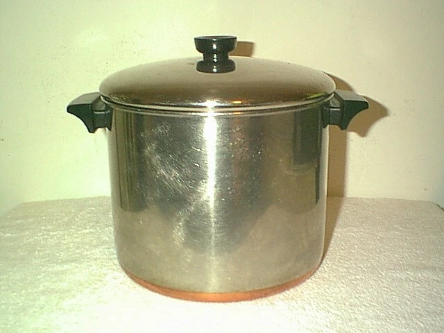 NICE VINTAGE REVERE WARE 8 QT POT STAINLESS STEEL COPPER BOTTOM WITH LID ROME NY