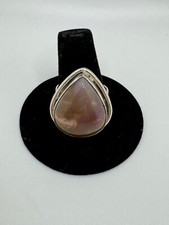 VINTAGE ROSE QUARTZ 925 STERLING SILVER TEARDROP RING SIZE 9.25