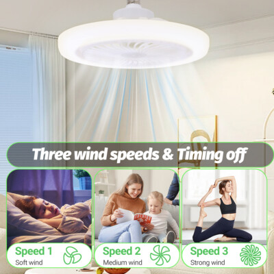 E27 Socket Light W/ Remote Ceiling Fan Dimmable 3 Mode Smart LED Bedroom Lamp US