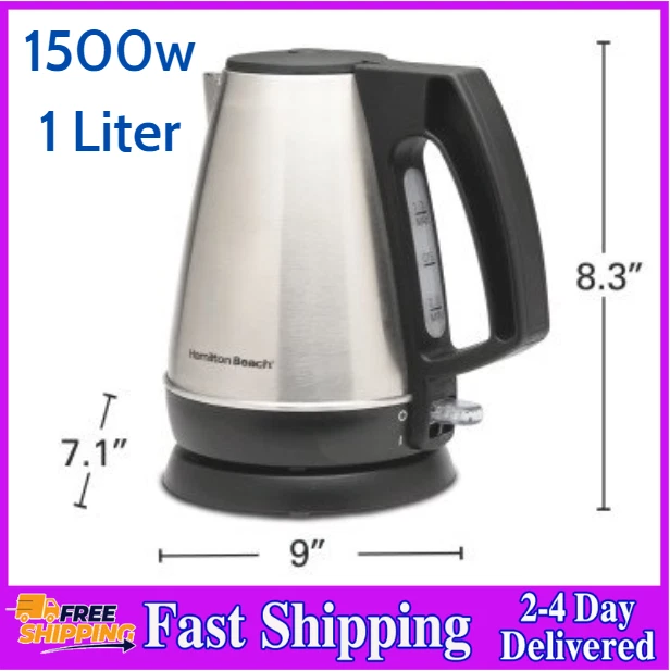 Hamilton Beach Electric Kettle, 1 Liter Capacity, Stainless Steel and Black  NEW