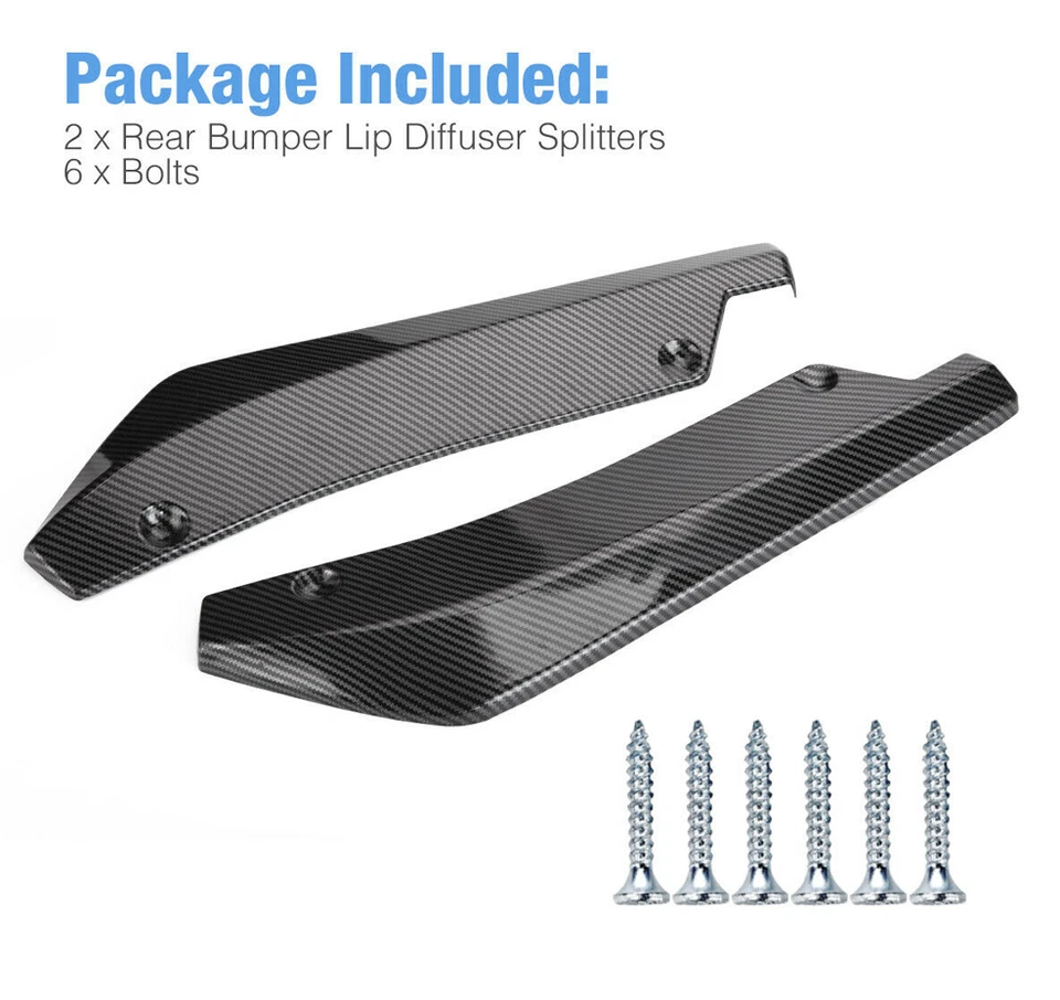 2X Carbon Fiber Universal Car Rear Bumper Diffuser Splitter Canards Protector US Foto 2 de 4