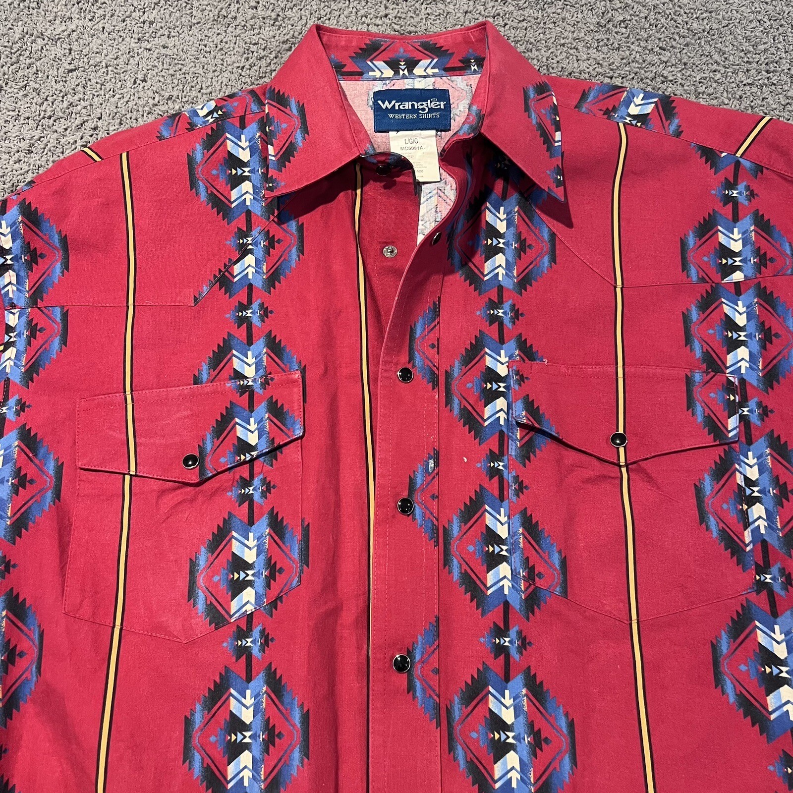 Vintage Wrangler Western Men’s Shirt Pearl Snap Aztec L Large