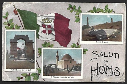 Libia italiana 1912-22 5c en 1916 SALUTI DA HOMS postal canc. HOMS/TRIPOLITANIA - Imagen 2 de 2