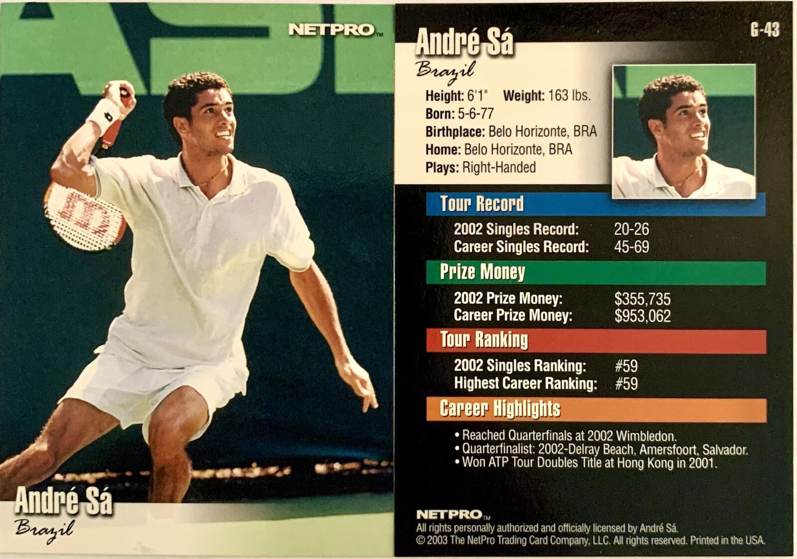 2003 NETPRO ANDRE SA PREMIER GLOSSY EDITION #G-43 LIMITED TO ONLY / 5000