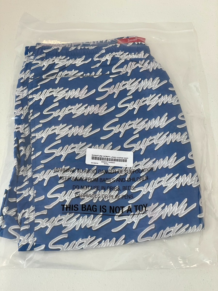 Supreme Signature Script Logo Swim Shorts Royal Blue Size Small