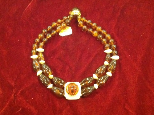 Vintage NWT  Joelian Amber and White Bead 17" Necklace Midcentury originally 42$ - Picture 1 of 5