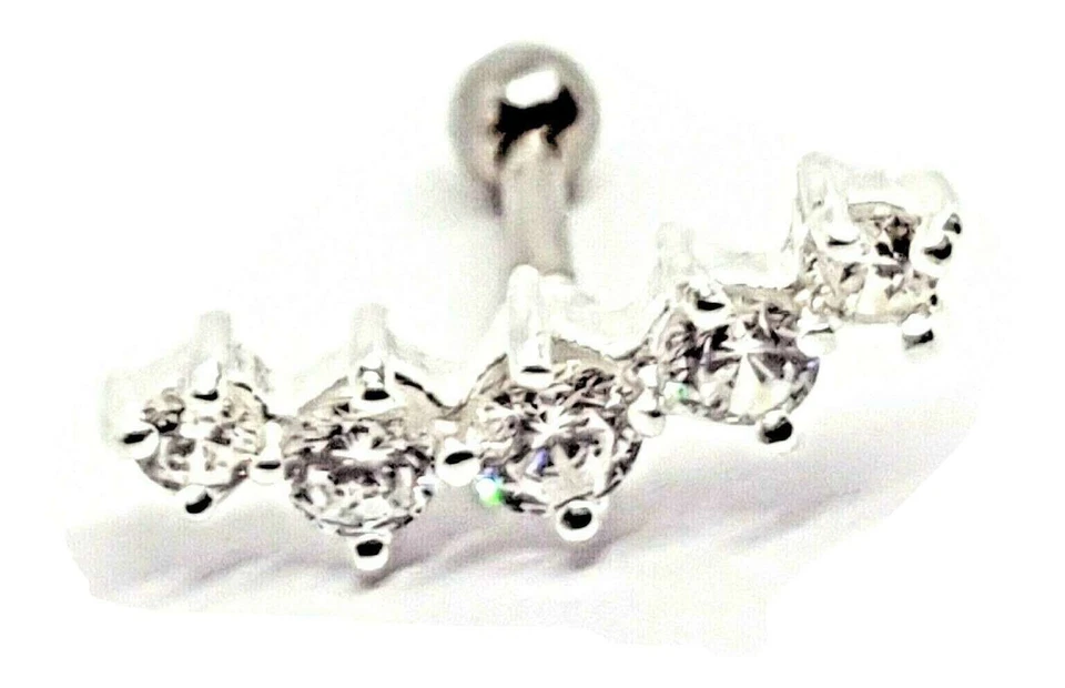 Tragus 5 cristalli trasparenti lusso 16 g (1,2 mm) orecchino argento 925 labr... - Immagine 3 di 4