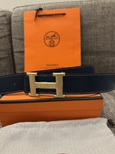 CINTURA LUSSO HERMÈS - ORIGINALE - NUOVA - 38MM REVERSIBLE LEATHER 120cm BLU ORO