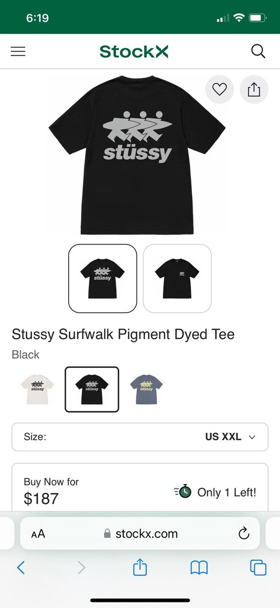 Stussy Surfwalk Pigment Dyed Black Graphic Print Men's Crew Neck T