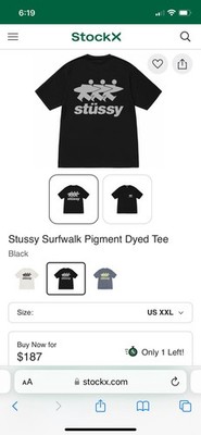 Stussy Surfwalk Pigment Dyed Black Graphic Print Men's Crew Neck T