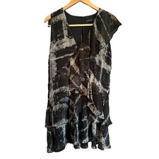 RELIGION LONDON | Black Tie Dye Ruffle V Neck Dress | UK Size Medium / 12 / 40