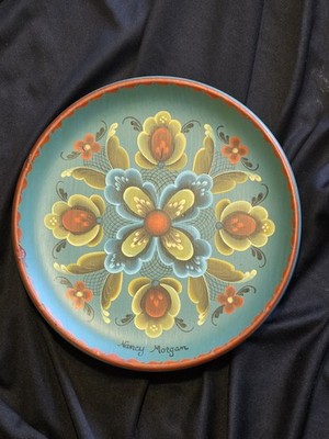 Rosemaling by NANCY MORGAN 6'' Handpainted Wood Plate Norwegian Folk Art