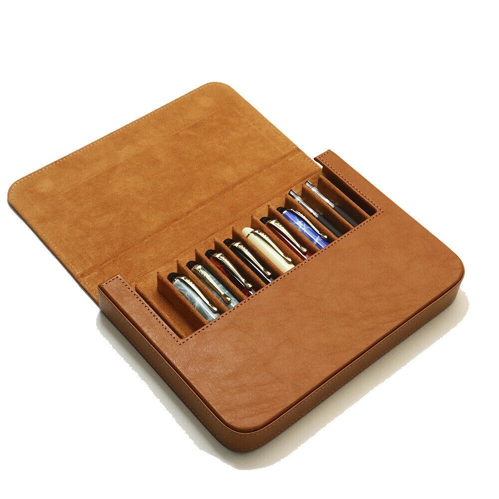 Leather 3/6/12Slots Hard Fountain Pen Case Storage Box Collection Organizer Gift