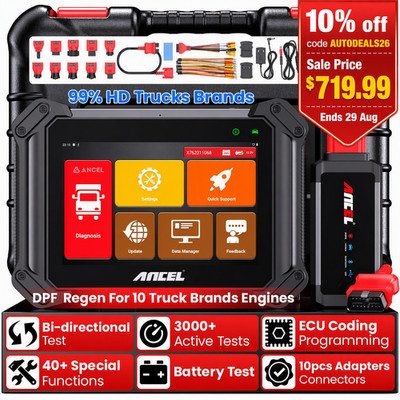 ANCEL V6 HD Heavy Duty Truck OBD2 Scanner Diesel Diagnostic Tool ECU Coding DPF