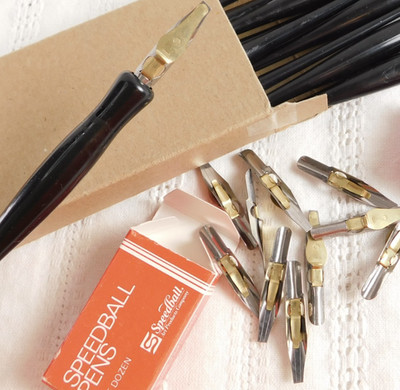 Calligraphy Speedball Pen Holders Lot of 5 Holders, 12 Nibs C1 Art Products 9451