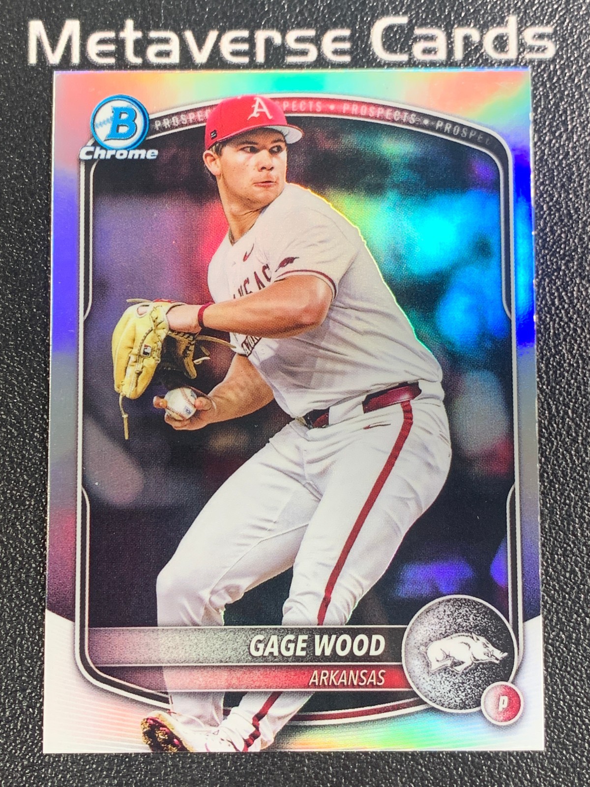 2025 Bowman Draft Chrome Refractor College Variation #BDC-4 Gage Wood Arkansas