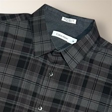 Calvin Klein Mens L Plaid Button Up Shirt Gray Black Long Sleeve Cotton Preppy