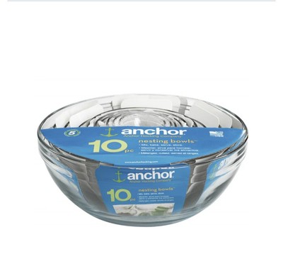 Glass Bowl Set 10pcs Clear Classic Sizes Anchor Hocking Mixing Bowl Set