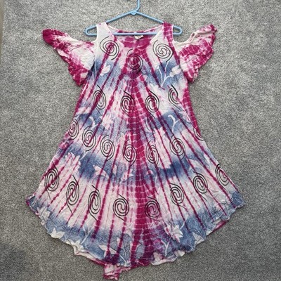 Exist Boho Festival Tie Dye Swing Dress One Size Cold Shoulder Flutter Sleeve