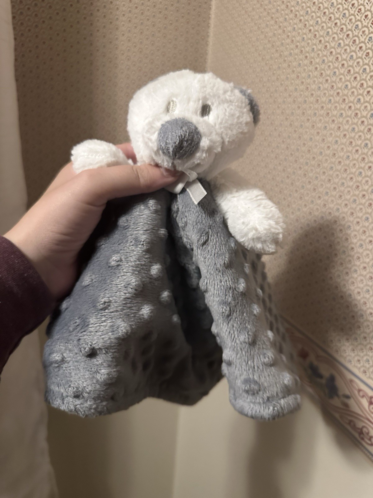 Blankets and Beyond white bear grey lovey Minky dots Security Blanket Nunu Baby