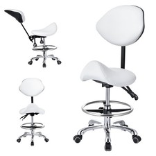 Ergonomic Saddle Stool Hydraulic Swivel Rolling Saddle Chair W/ Backrest