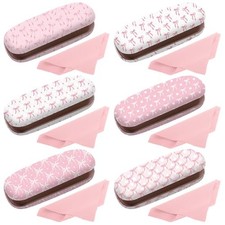 6 Pack Pink Bow Hard Shell Cute Glasses Case PU Leather Box Eyeglass Case Pink