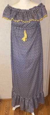 Mud Pie Navy/White Geometric Pattern Strapless Maxi Dress Large EC #2-029