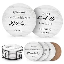 White Elephant Gifts for Adults, Funny Coasters Set of 6 with Holder Christmas