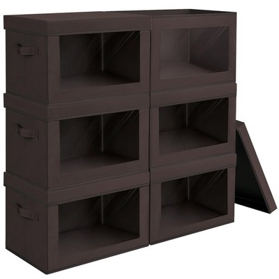 6 PCS Stackable Storage Bins Large Foldable Closet Boxes With Lids Brown