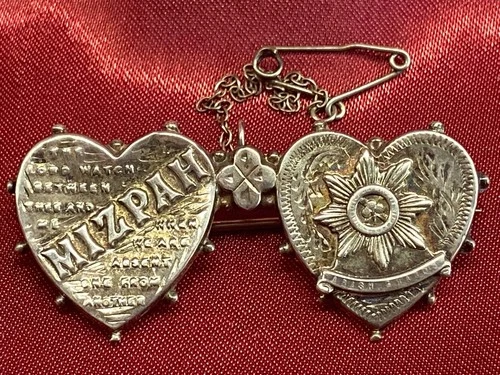 Lovely Rare WW1 Hollow Silver Hallmark 1918 Mizpah Irish Guards Brooch w/fixings